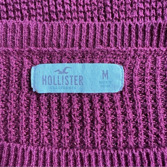 Hollister Women‎ Burgundy Knit Icon Logo Sweater Medium EUC Coastal Fall Holiday - Picture 5 of 6